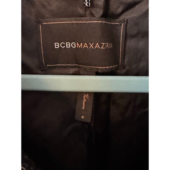 BCBG Max Azria black and white tweed swing jacket with black stretch sleeves - Picture 3 of 6